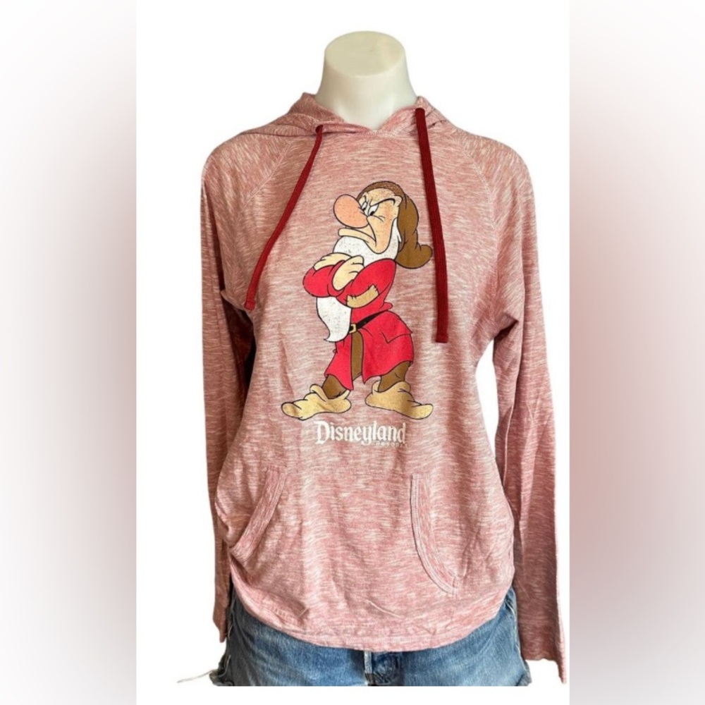 VINTAGE Disneyland Grumpy lightweight hoodie Unisex large red pink
cotton poly